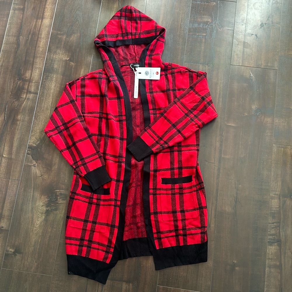 NWT Plaid Hooded Cardigan